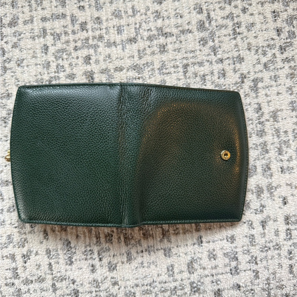 Coach Dark Green Leather Bifold Wallet with Gold Snap